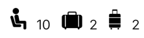 icons for 3 people 2 bags and 2 suitcases