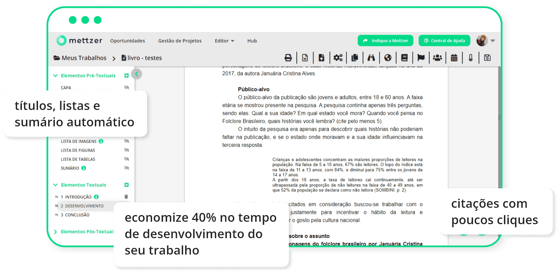 Colaboração acadêmica na Mettzer: compartilhe e edite documentos em tempo real com sua equipe.