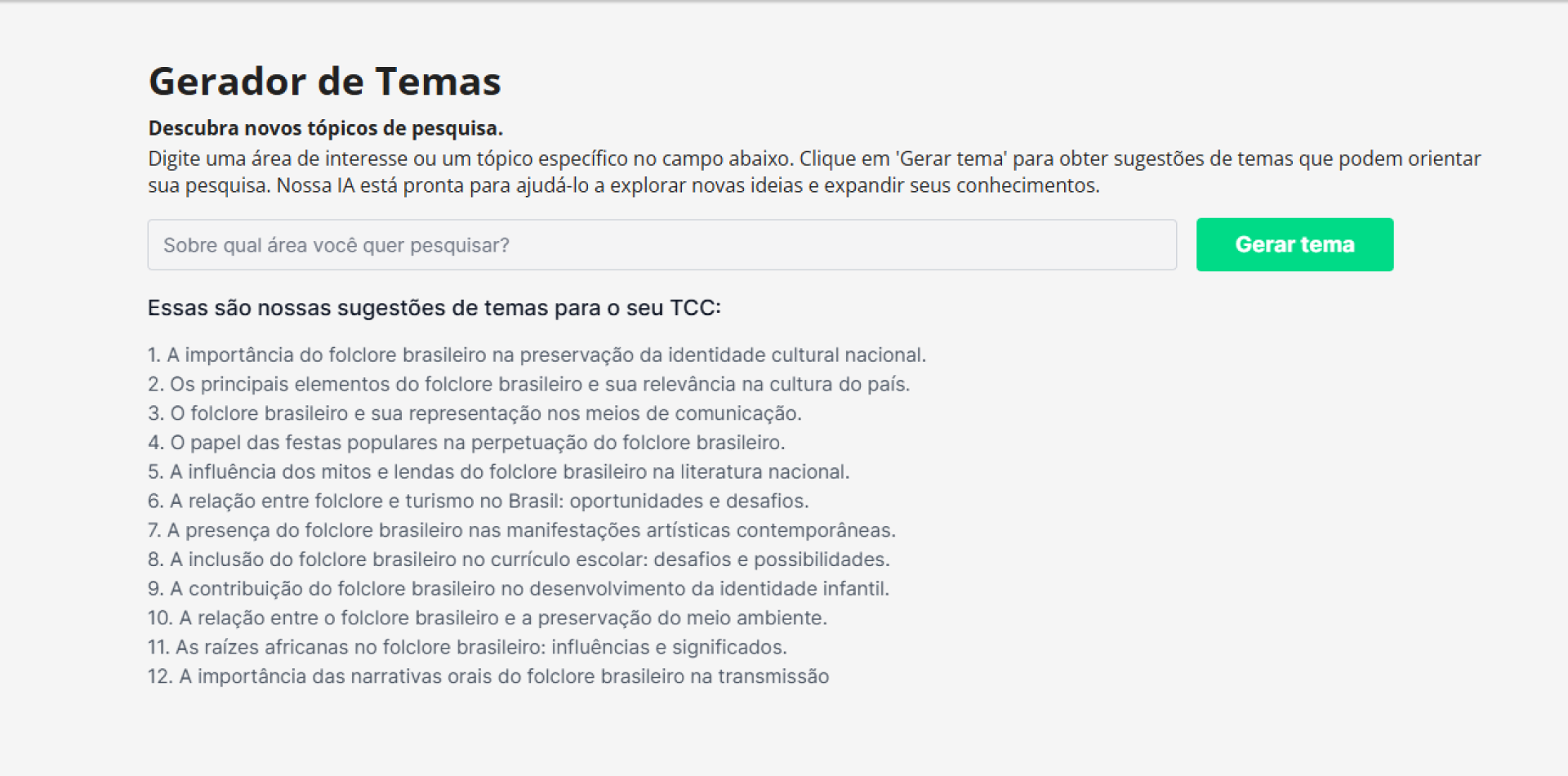 Gerador de tema da Mettzer: encontre ideias para TCC, monografias e pesquisas acadêmicas com ajuda da IA.