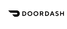 A black and white logo for doordash on a white background.