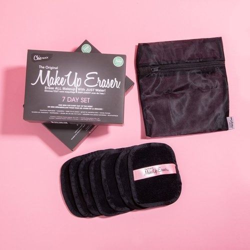 A Set Of Makeup Erasers And A Bag On A Pink Surface — Mackay Skin Clinic In North Mackay, QLD
