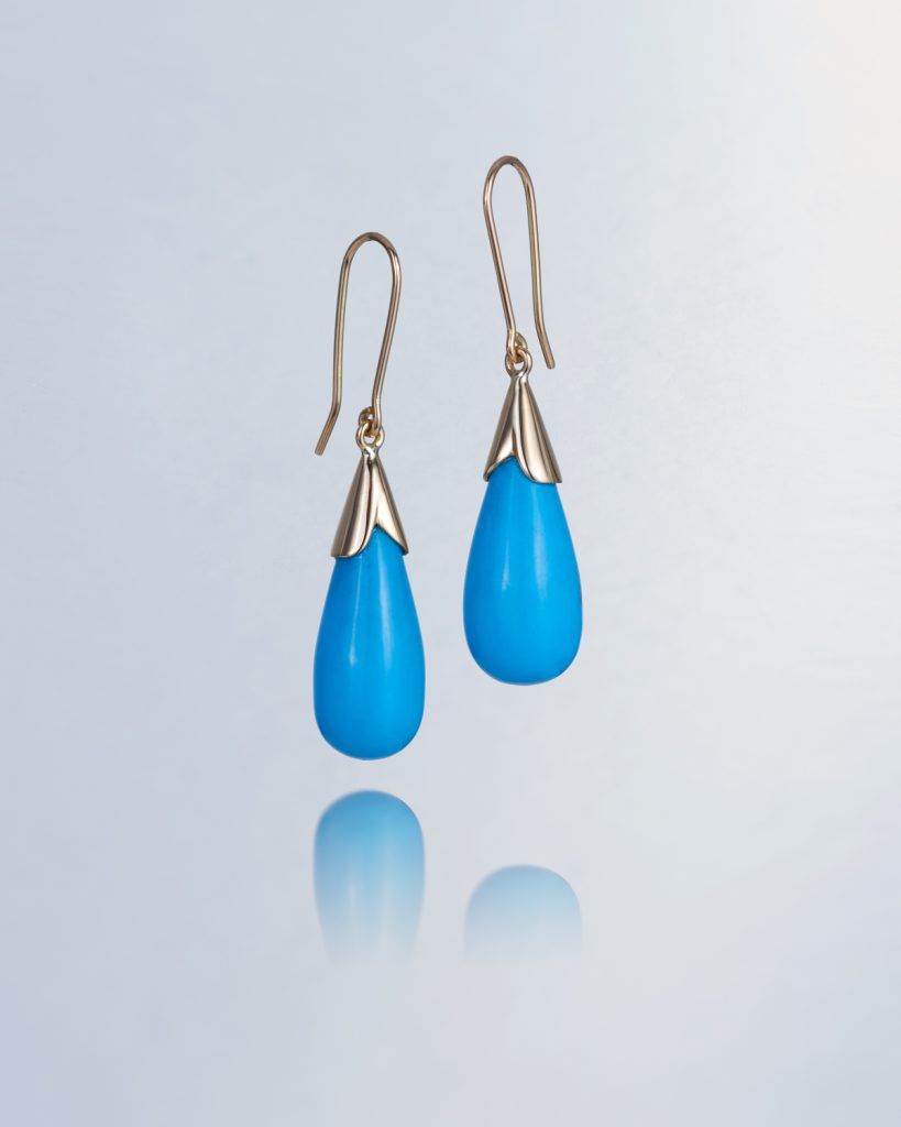 tear drop hanging blue earrings