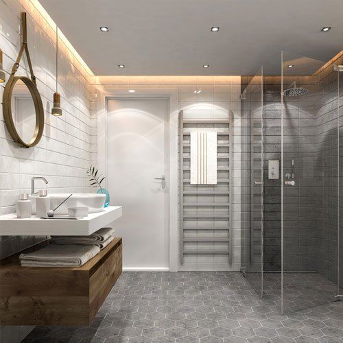 Modern bathroom interior. Render image.