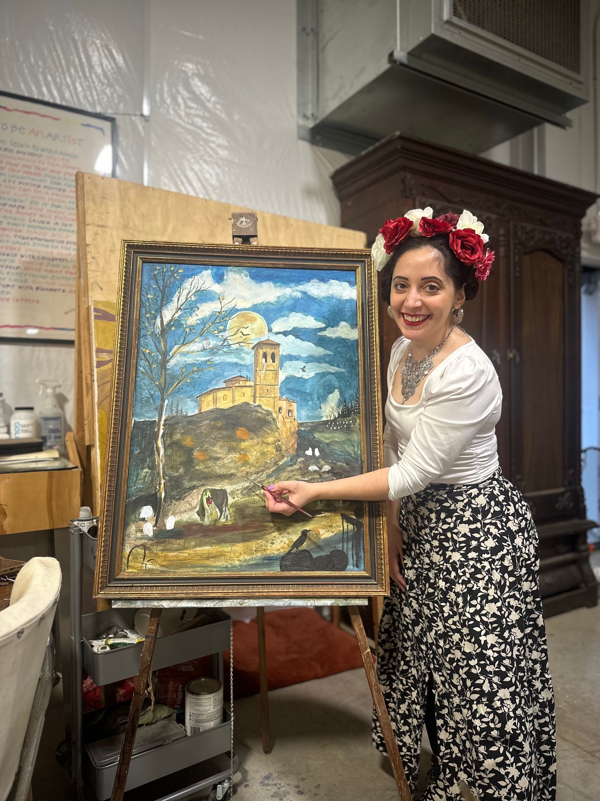 Talented Reem Armouk leads this popular and fun Halloween-themed class in which you will turn a vintage painting into a