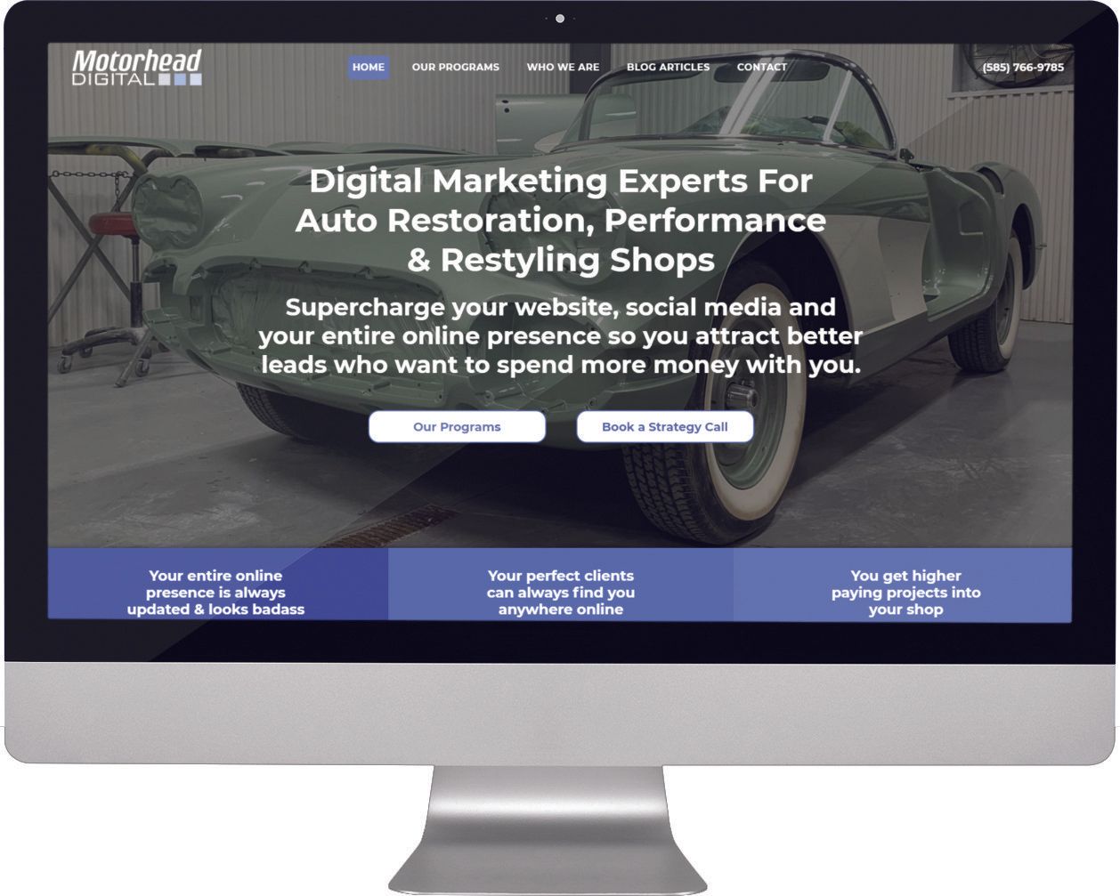 photo of a computer monitor displaying a website  motorheaddigital.com