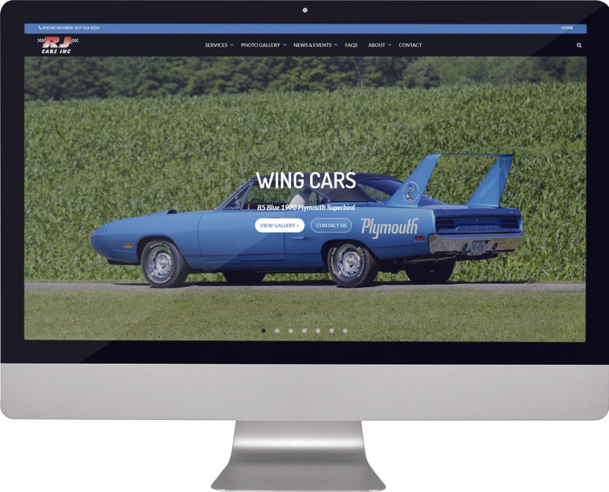 photo of a computer monitor displaying the website  for RJcars