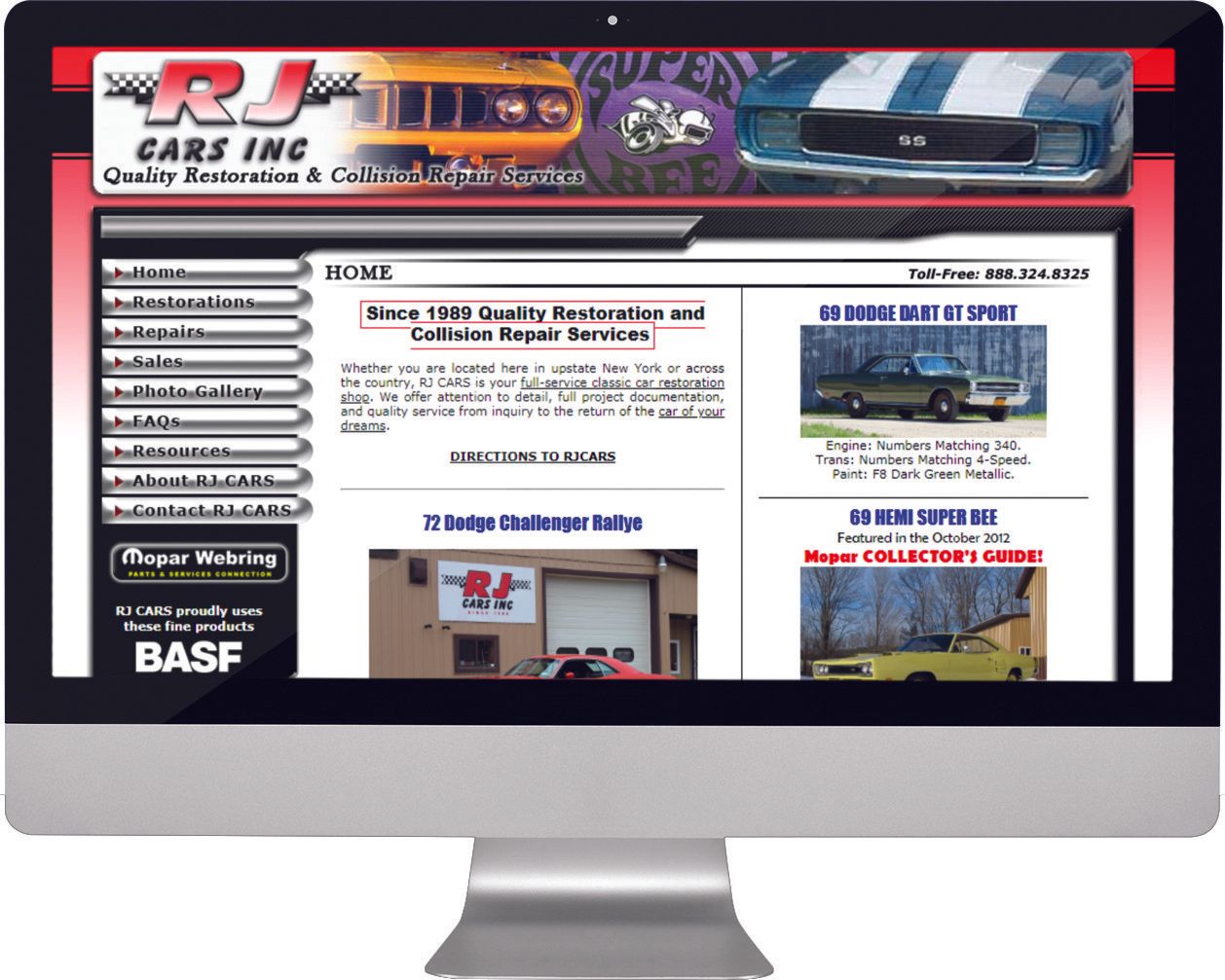 photo of a computer monitor displaying the website  for RJcars