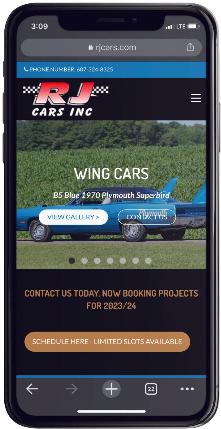 photo of a smartphone displaying the website  for RJcars