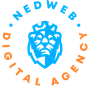 Een blauw en oranje logo voor nedweb digital agency