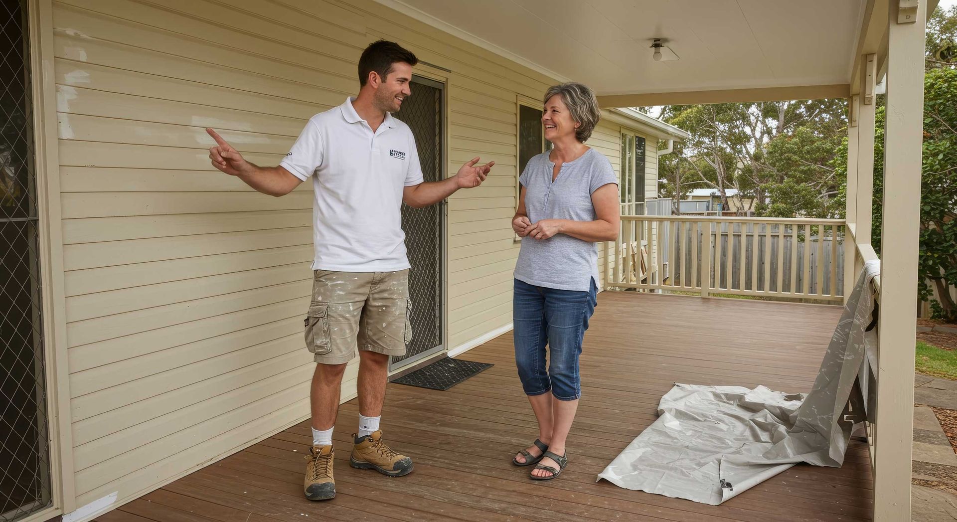 Homeowner Admiring Freshly Painted House in Hervey Bay