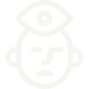 An icon of a man 's face with a sad expression and an eye.