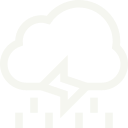 A cloud with a lightning bolt inside of it and rain.