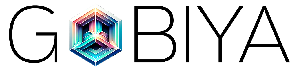a logo for a company called gobiya with a colorful cube in the middle .