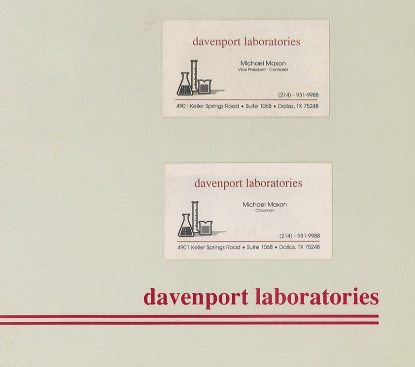 Two business cards for davenport laboratories on a white background