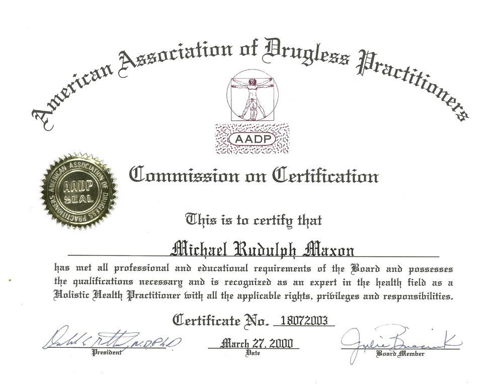 A certificate from the american association of drugless practitioners