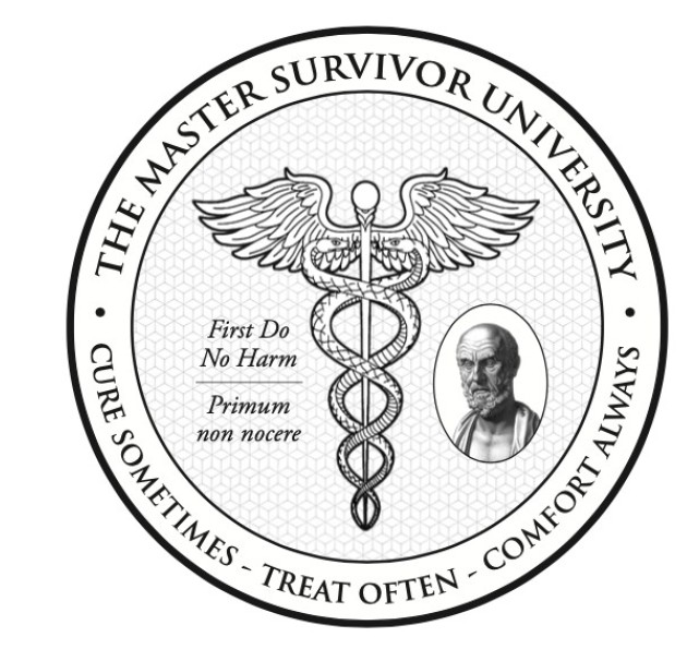 Emblem with a caduceus, motto