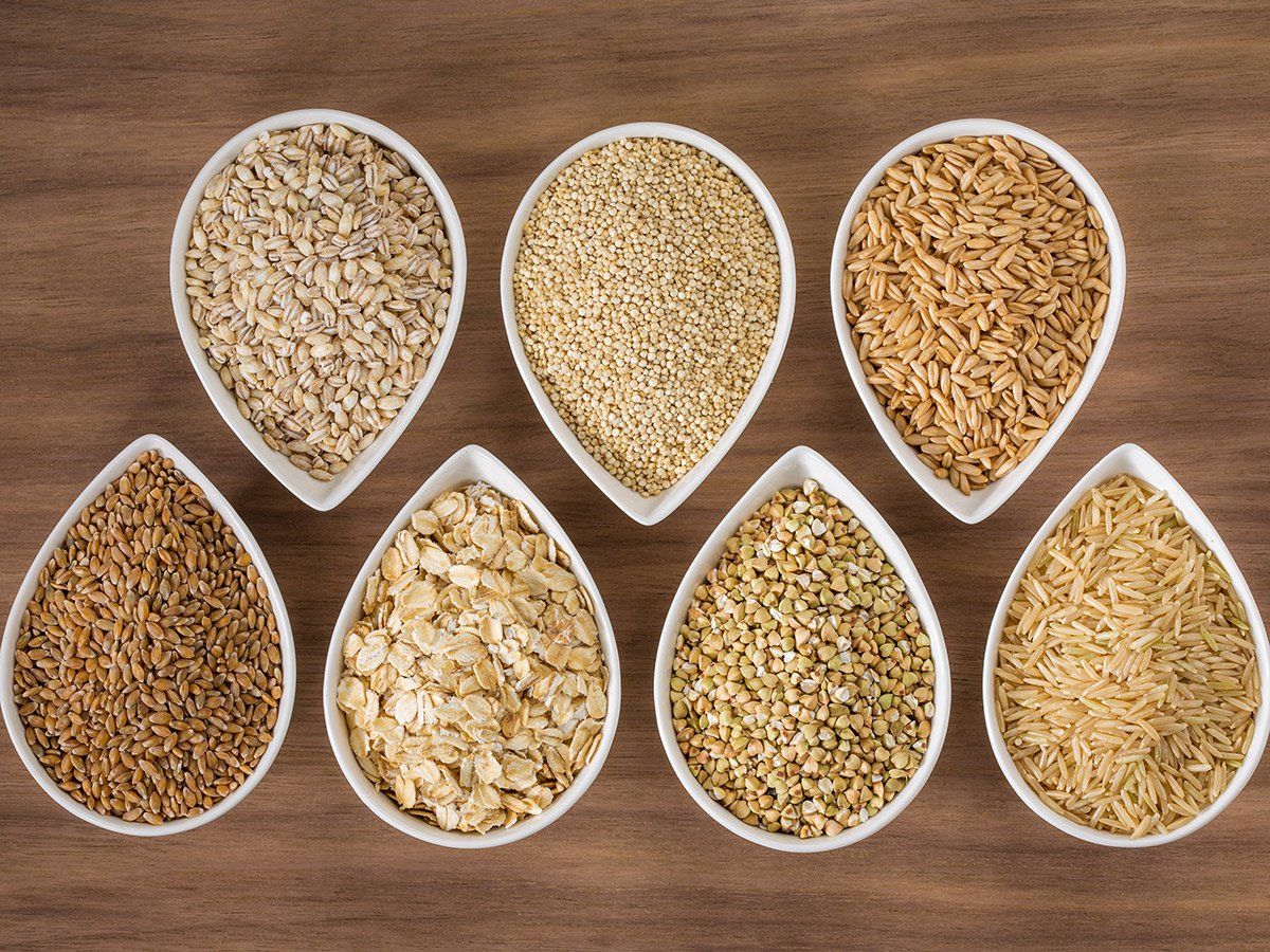 There are many different types of grains in the bowls.