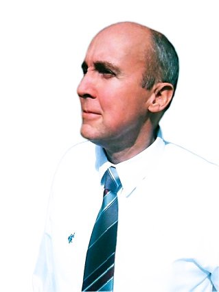 A bald man wearing a white shirt and tie