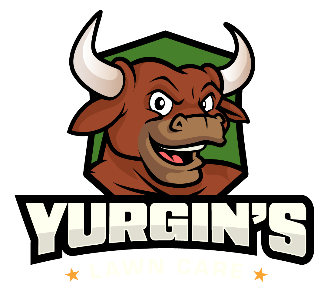 Brown bull mascot with white horns and an angry expression over 