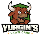 Brown bull mascot with white horns and an angry expression over 
