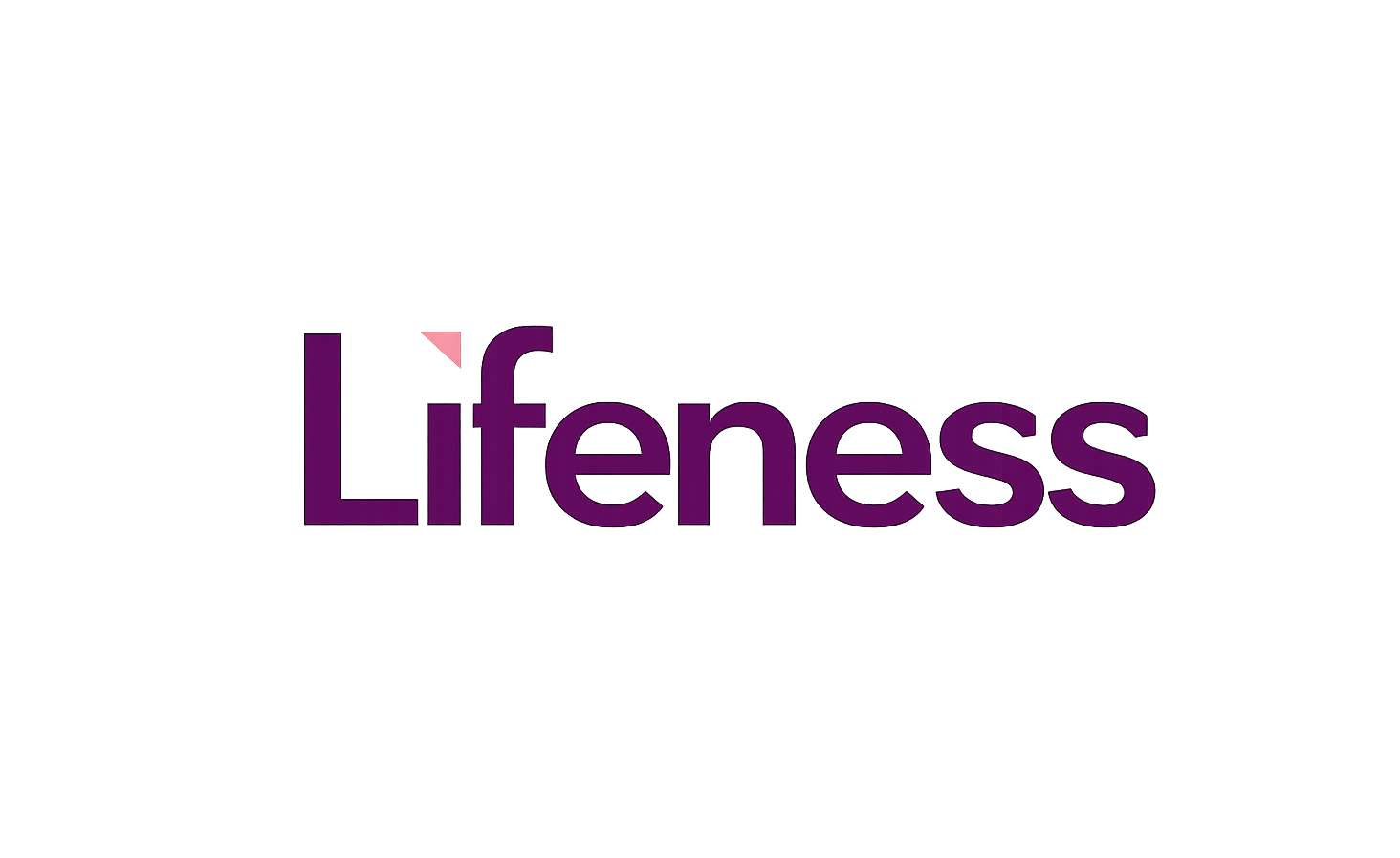 Le logo de Lifeness, avec le mot « Lifeness » en violet foncé et un petit triangle rose clair au-dessus de la lettre « i ».