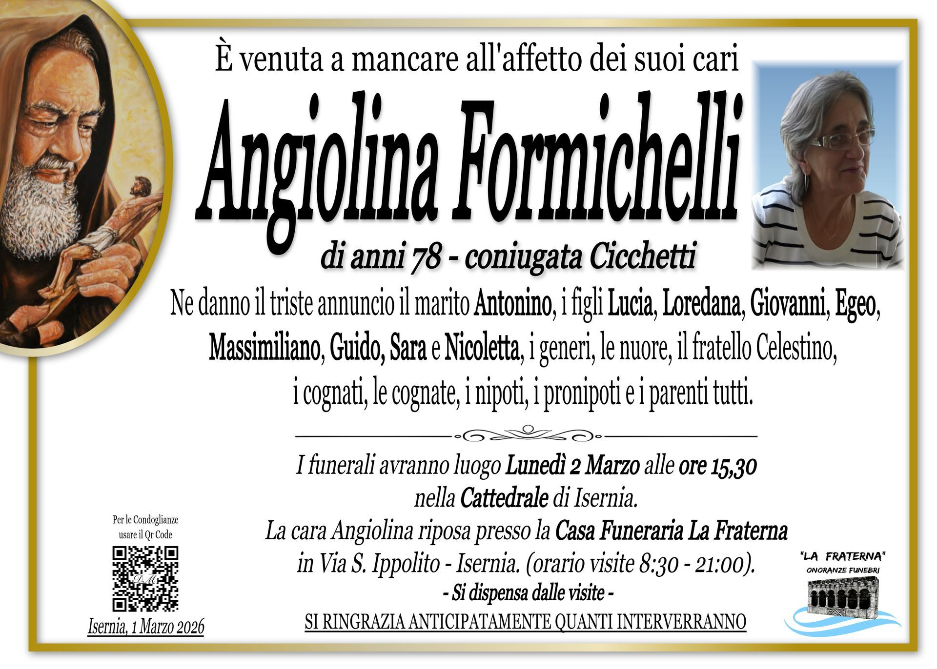 necrologio Angiolina Formichelli