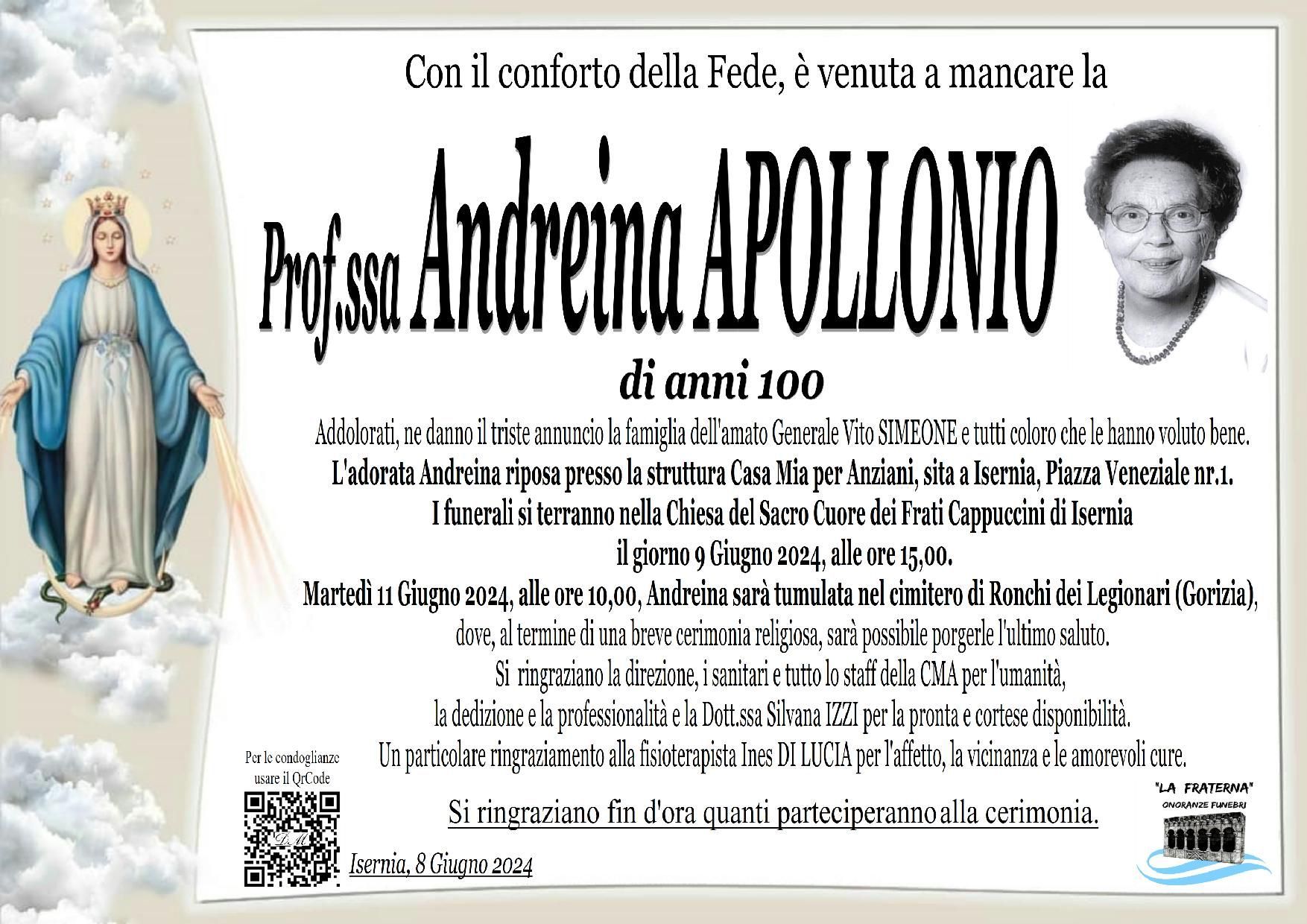 necrologio Prof.ssa Andreina Apollonio