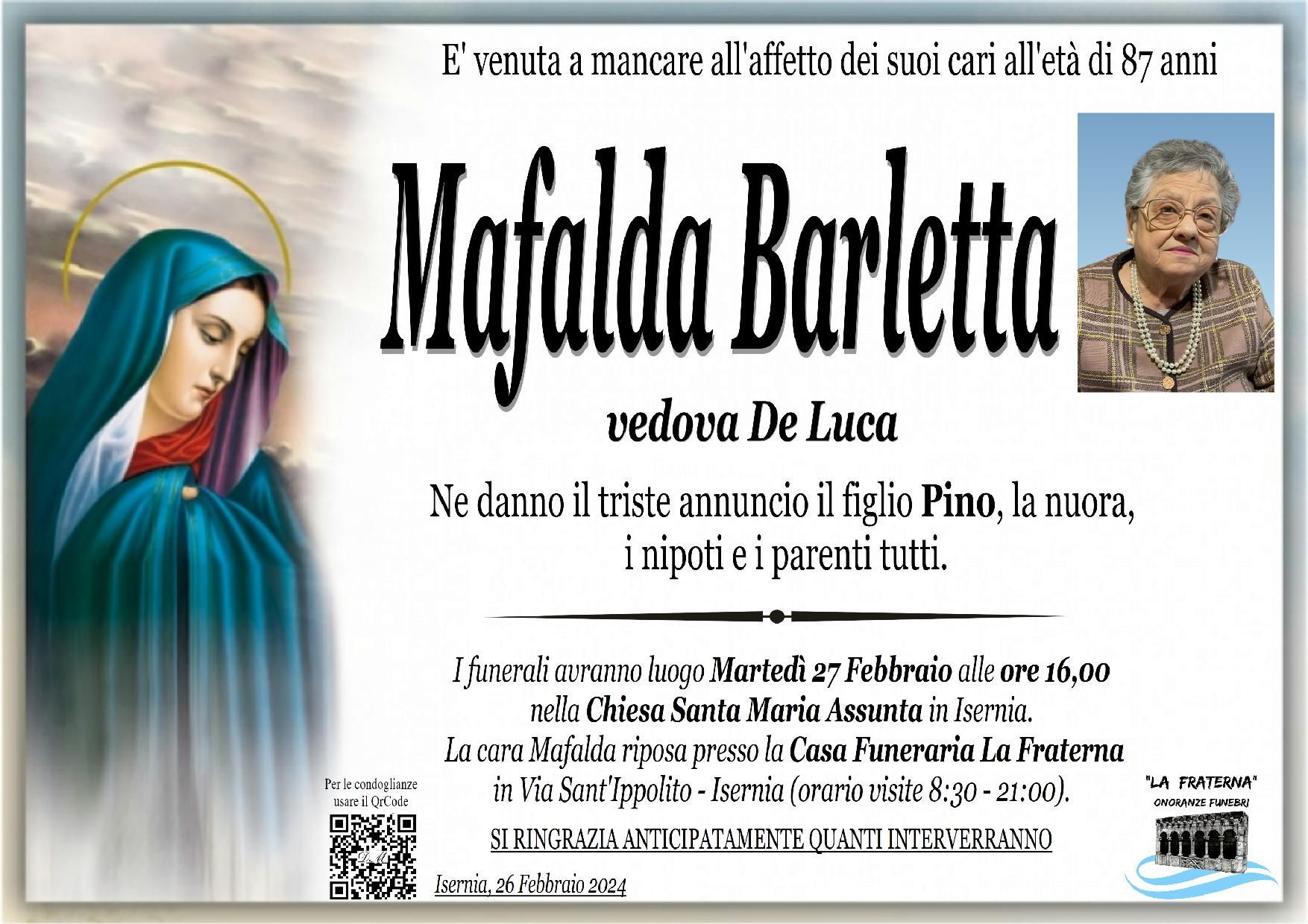 necrologio Mafalda Barletta