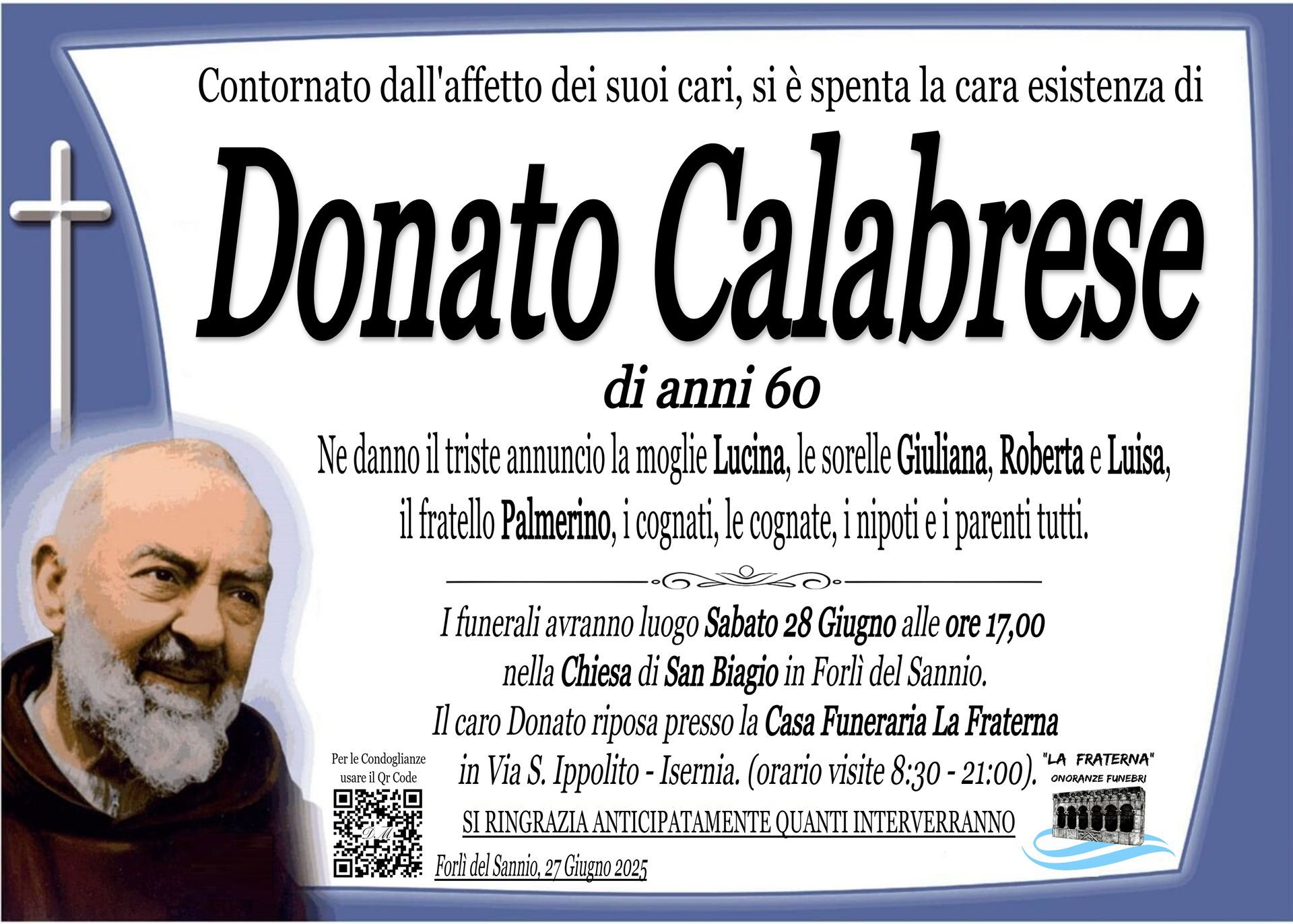 necrologio Donato Calabrese