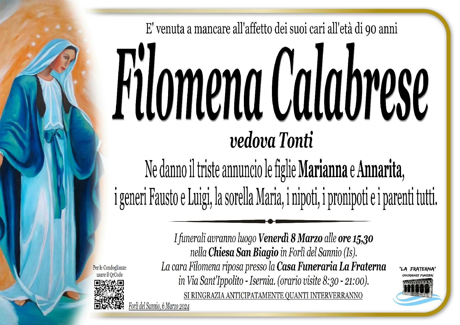 necrologio Filomena Calabrese