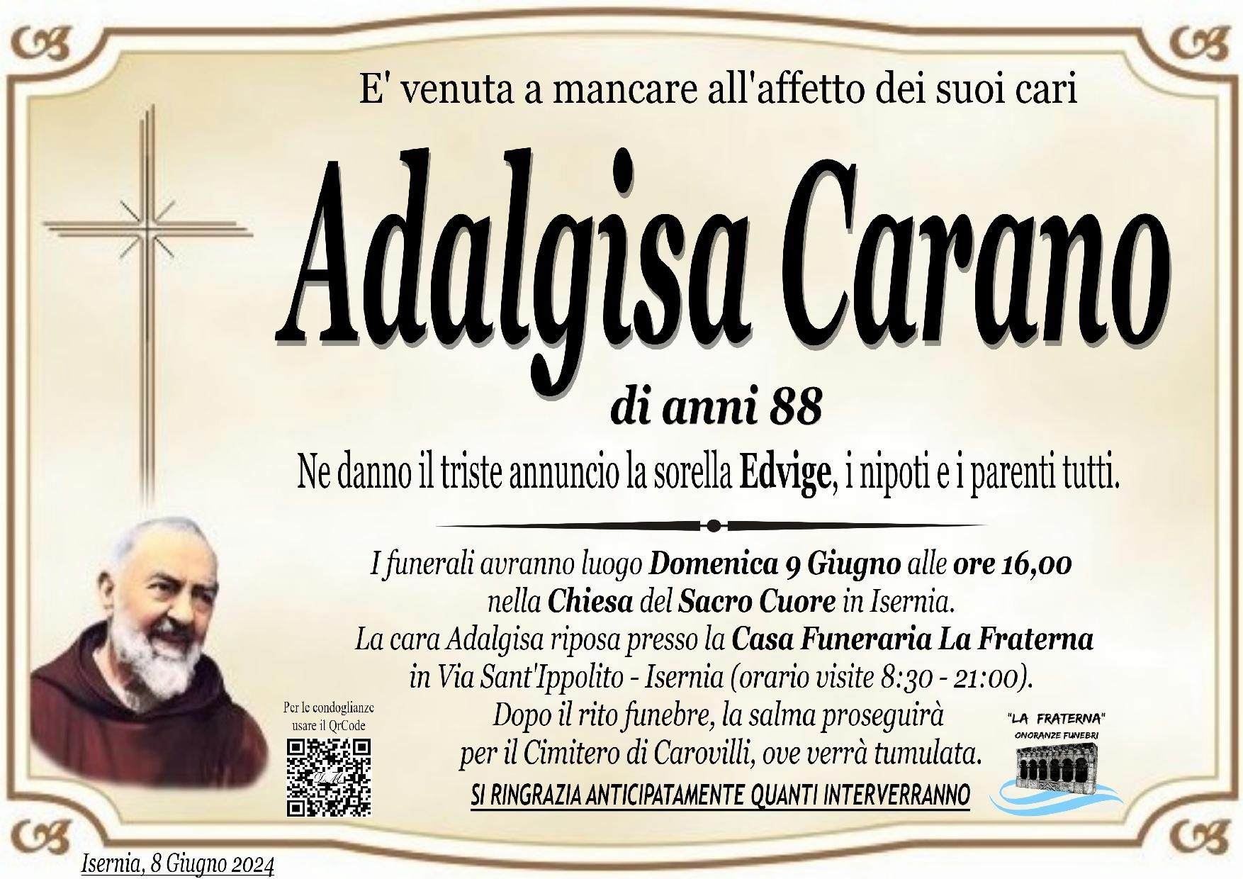 necrologio Adalgisa Carano