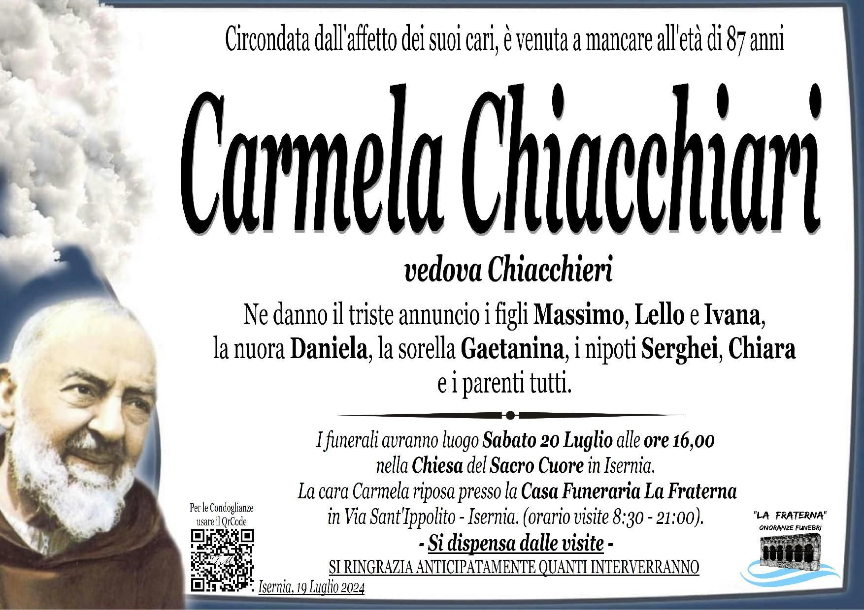 necrologio Carmela Chiacchiari