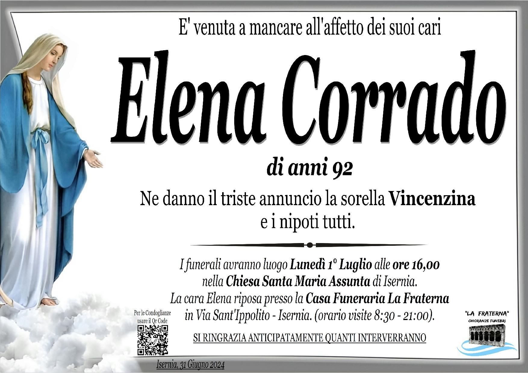 necrologio Elena Corrado