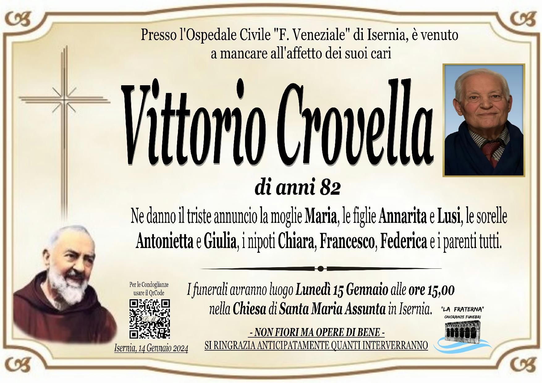 necrologio Vittorio Crovella