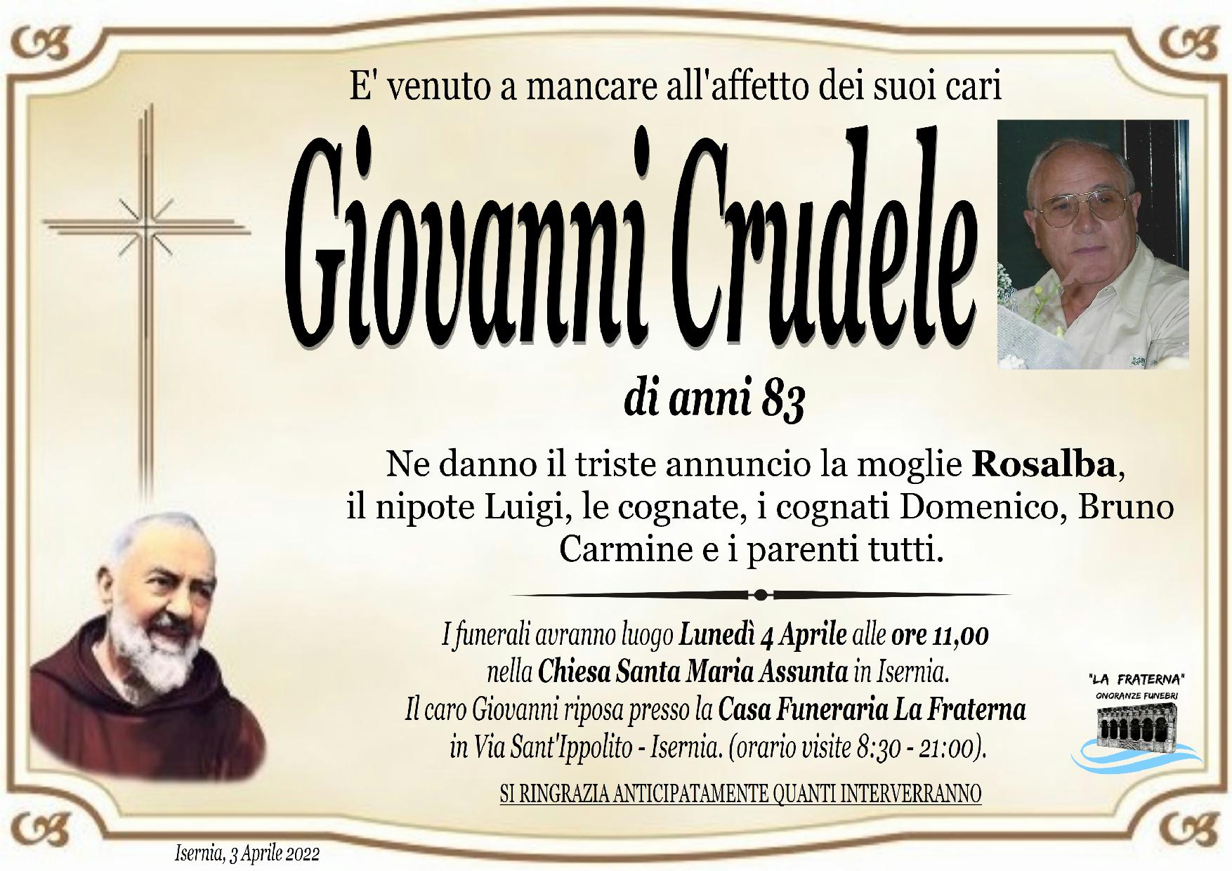 necrologio Giovanni Crudele