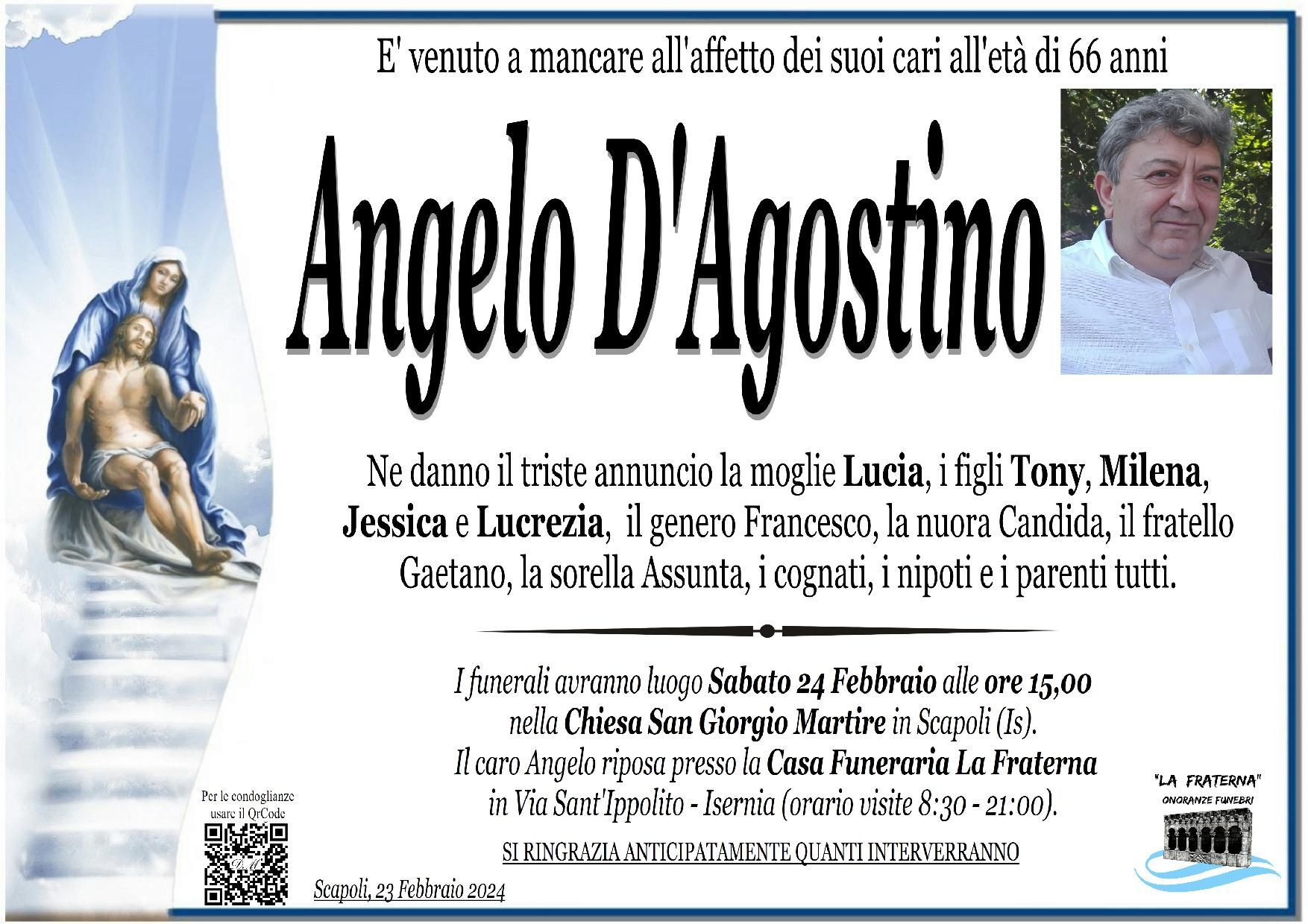 necrologio Angelo D'Agostino