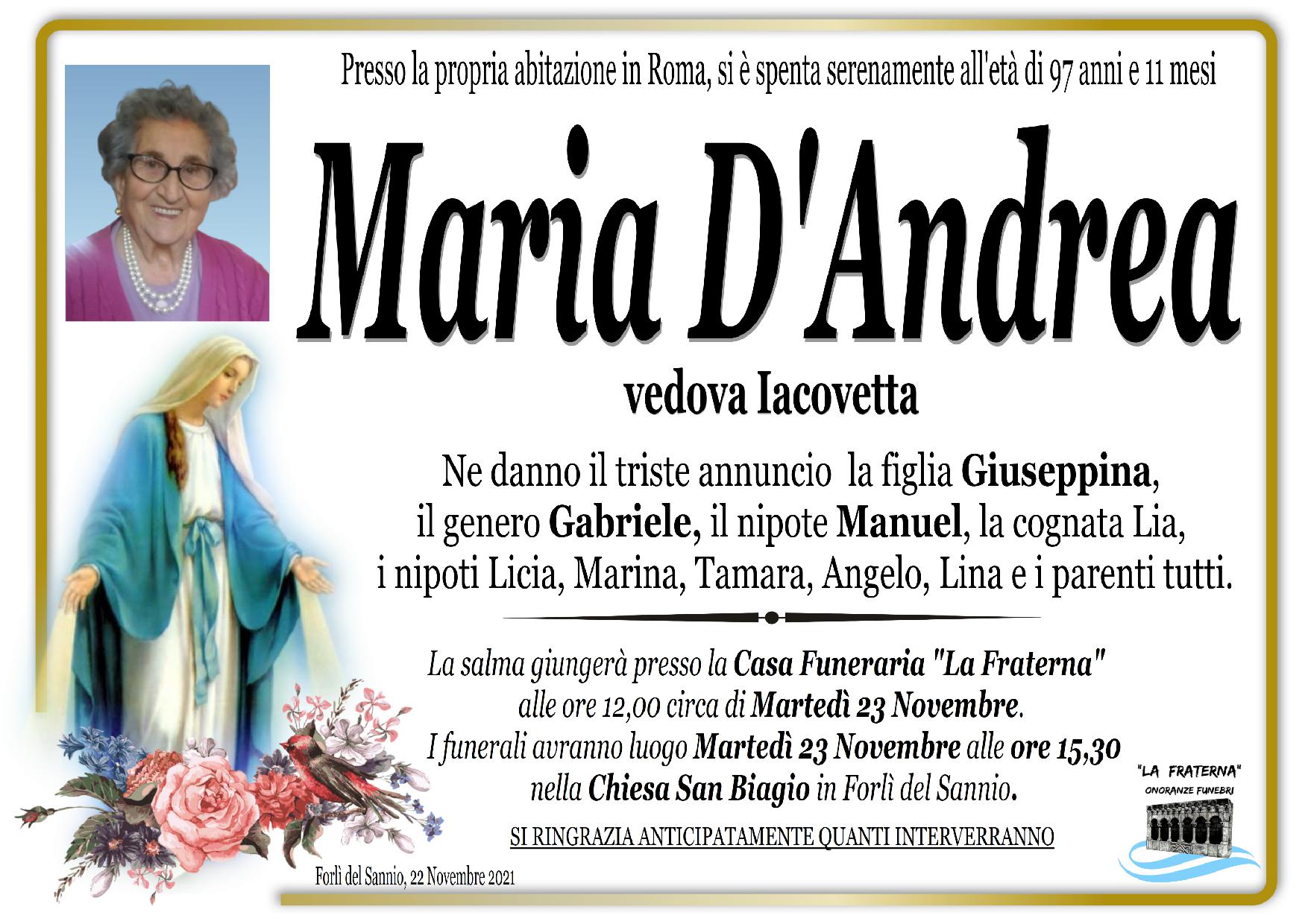 necrologio Maria D'Andrea
