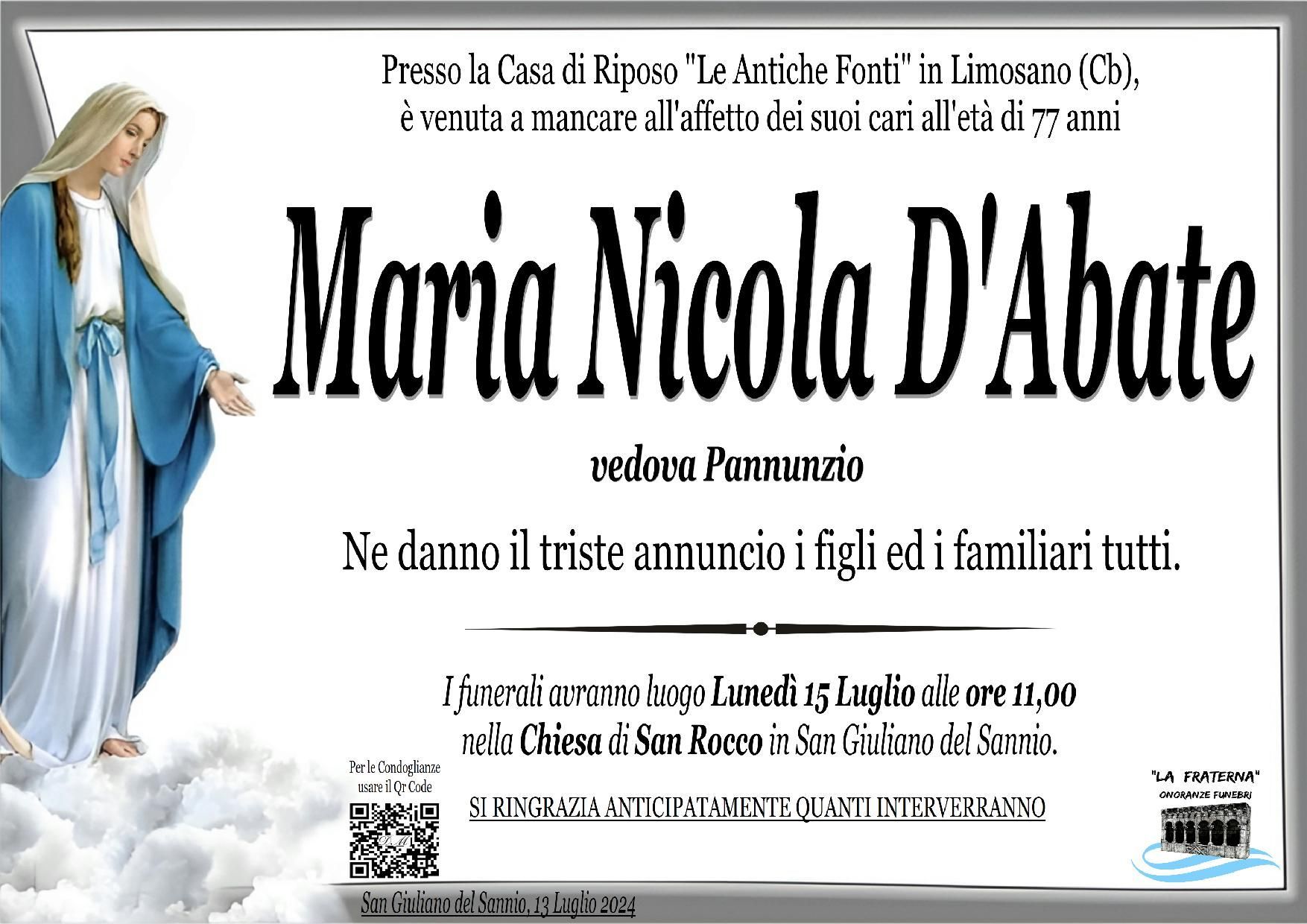 necrologio Maria Nicola D'Abate