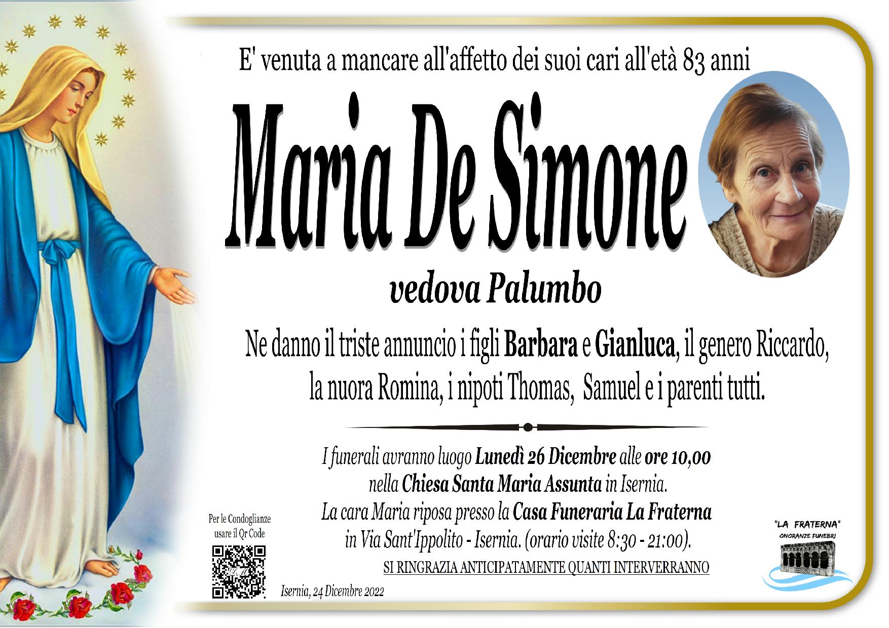 necrologio Maria De Simone