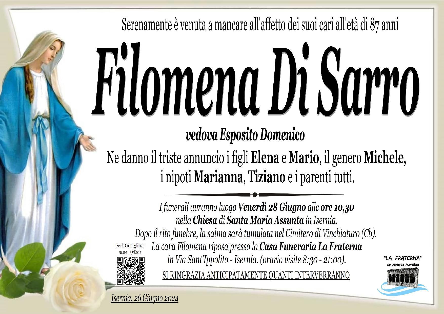 necrologio Filomena Di Sarro