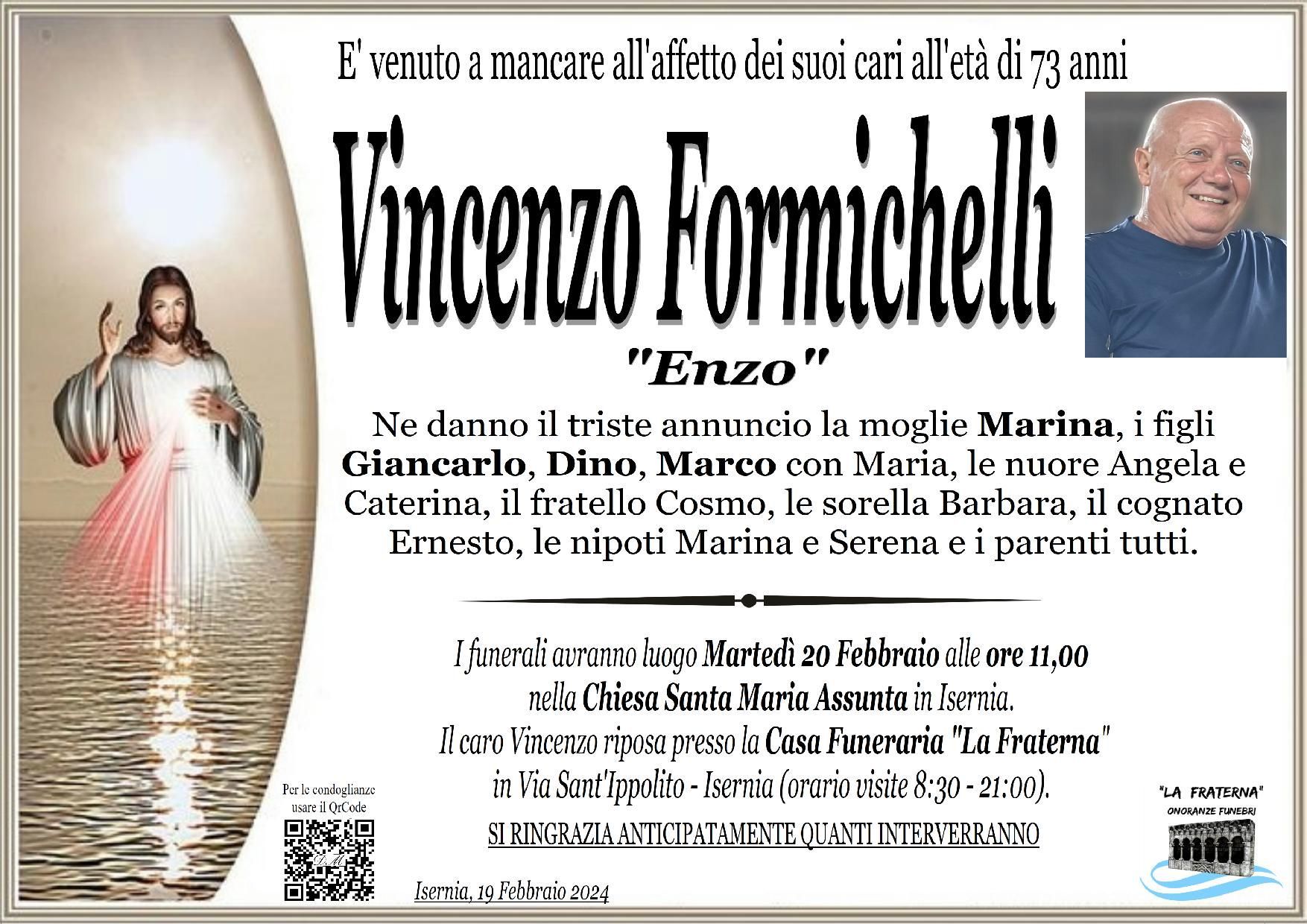 necrologio Vincenzo Formichelli