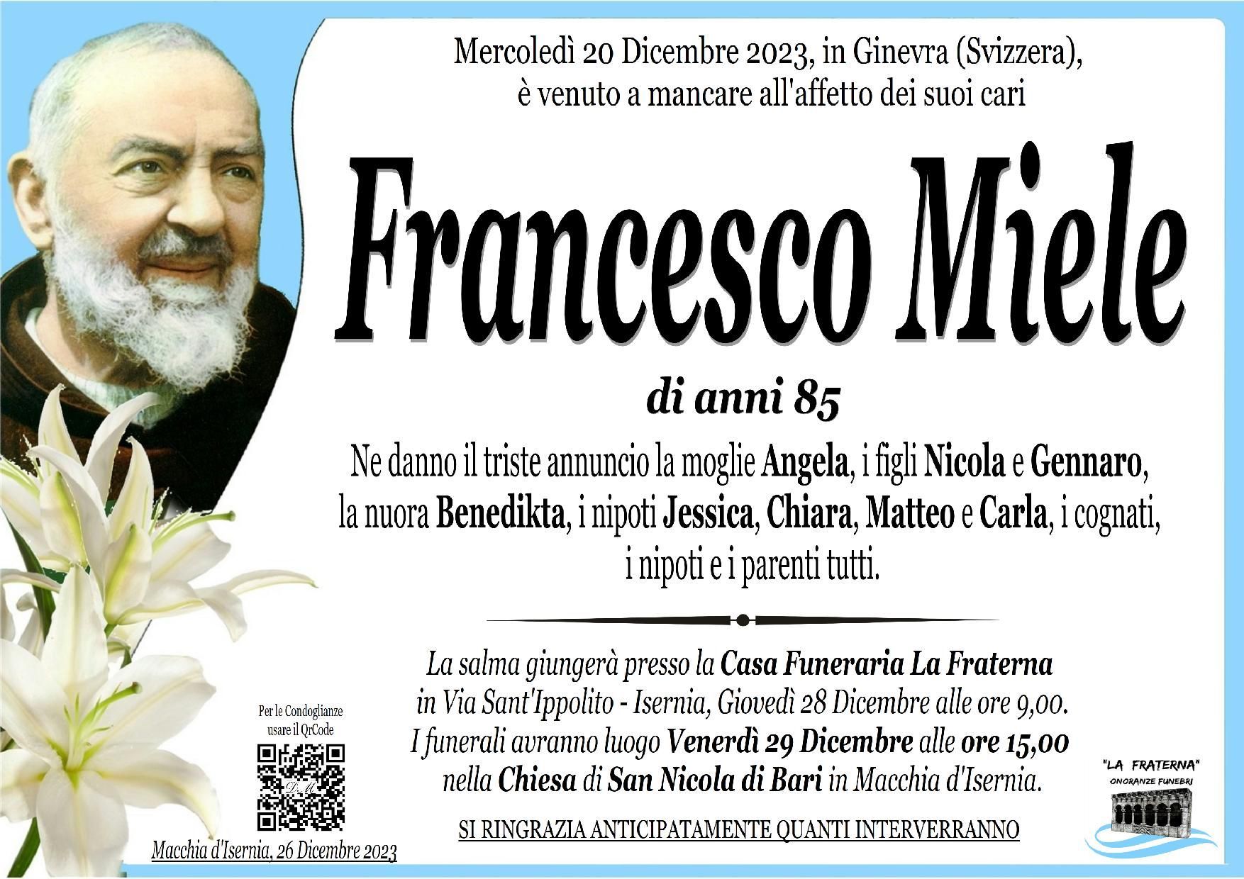 necrologio Francesco Miele