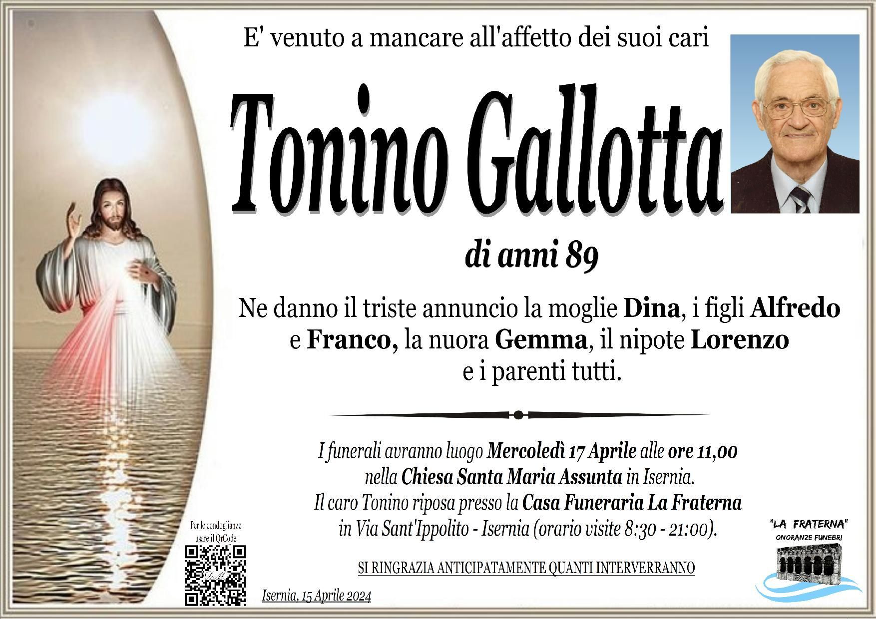 necrologio Tonino Gallotta