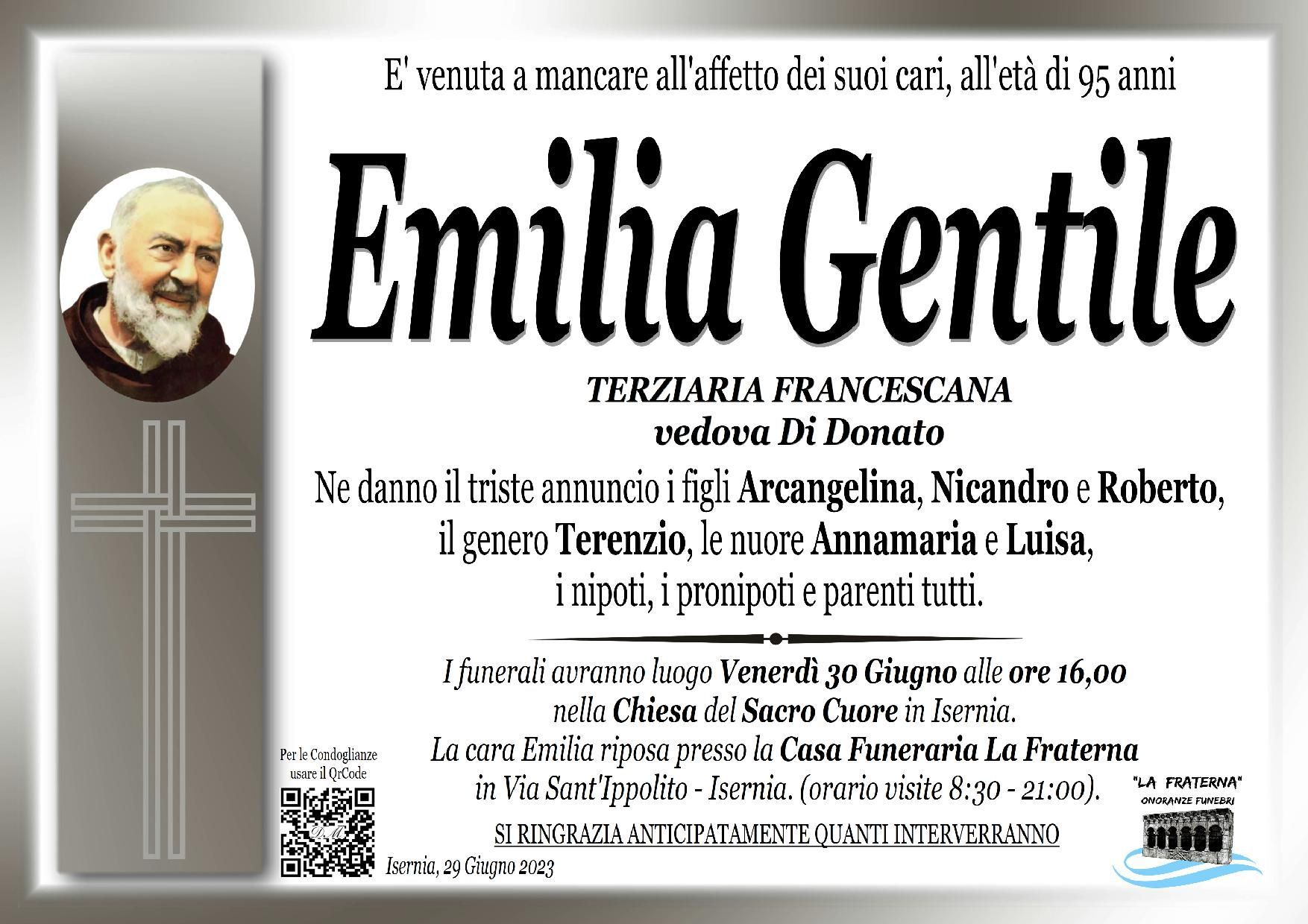 necrologio Emilia Gentile
