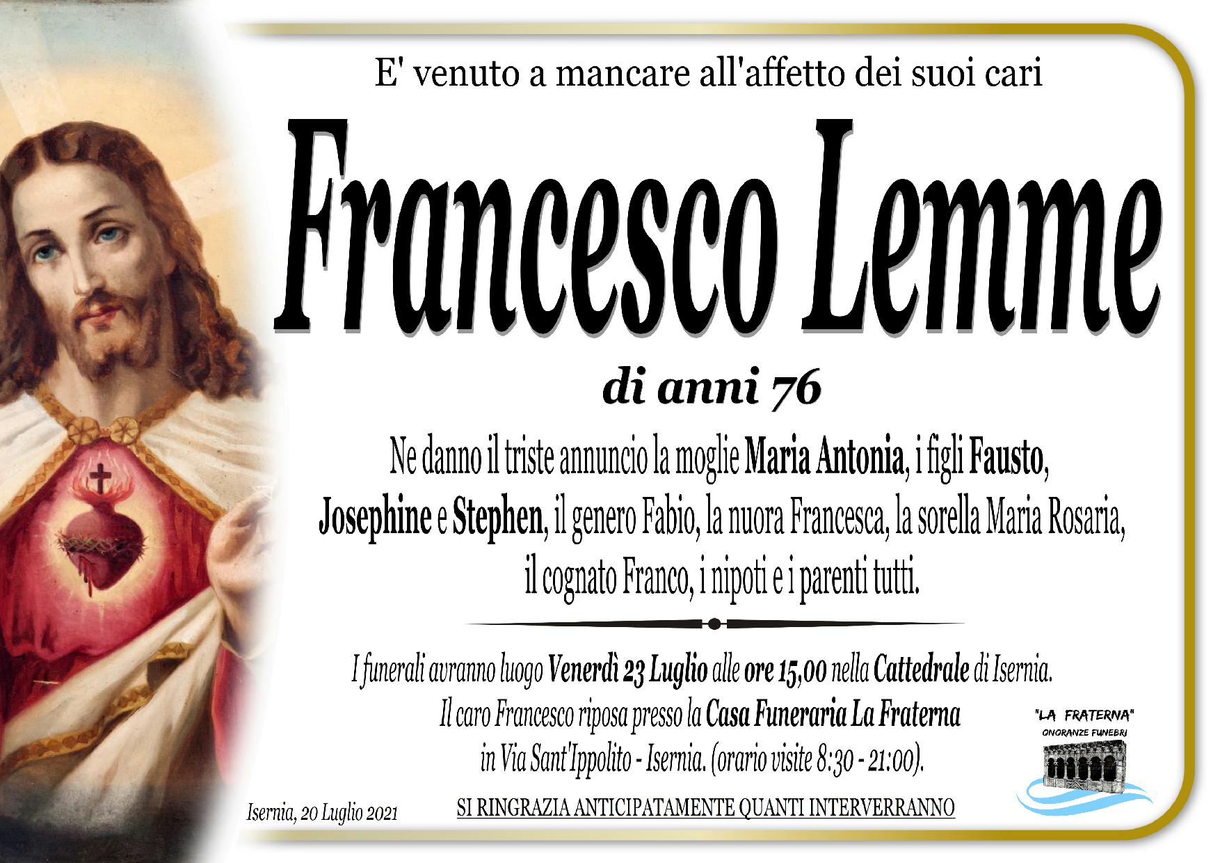 necrologio Francesco Lemme