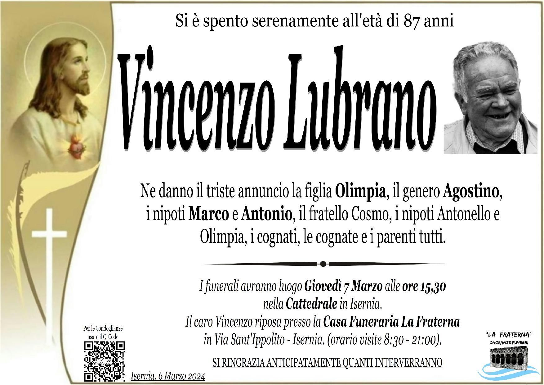 necrologio Vincenzo Lubrano
