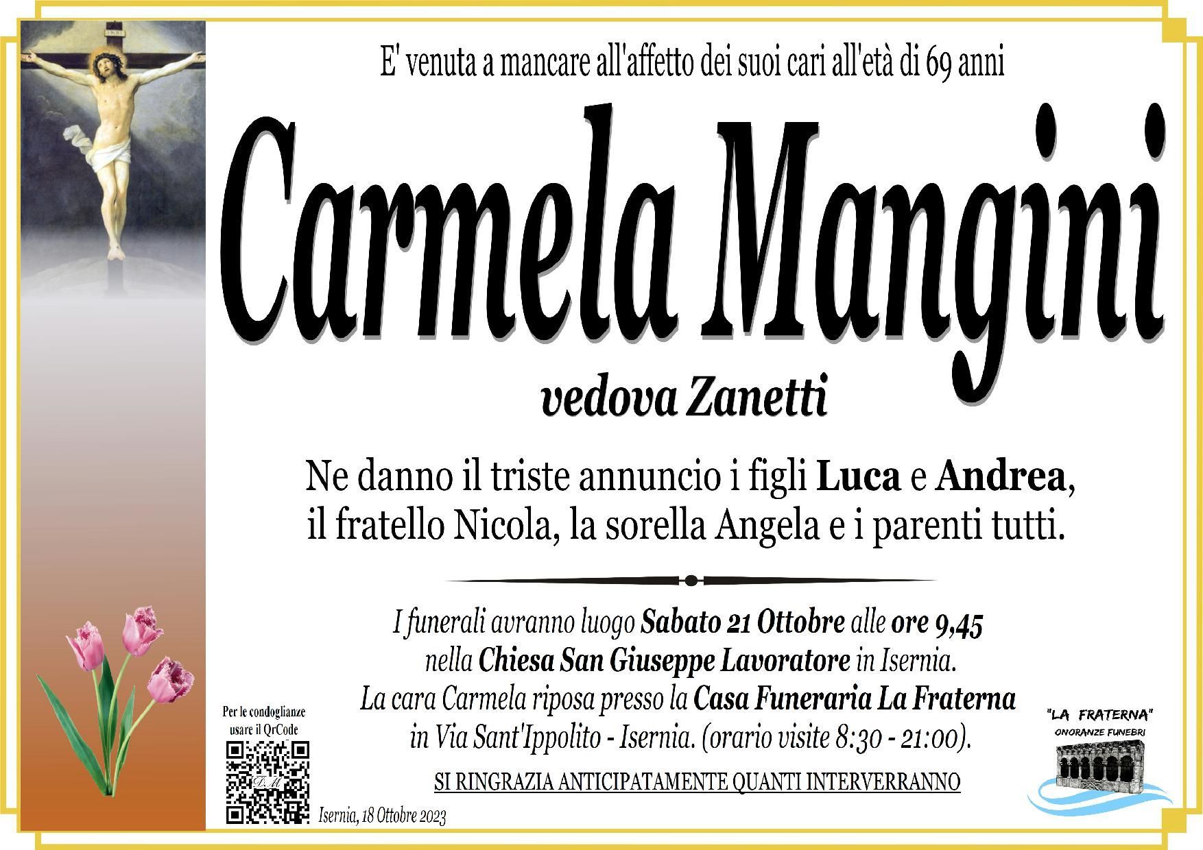 necrologio Carmela Mangini