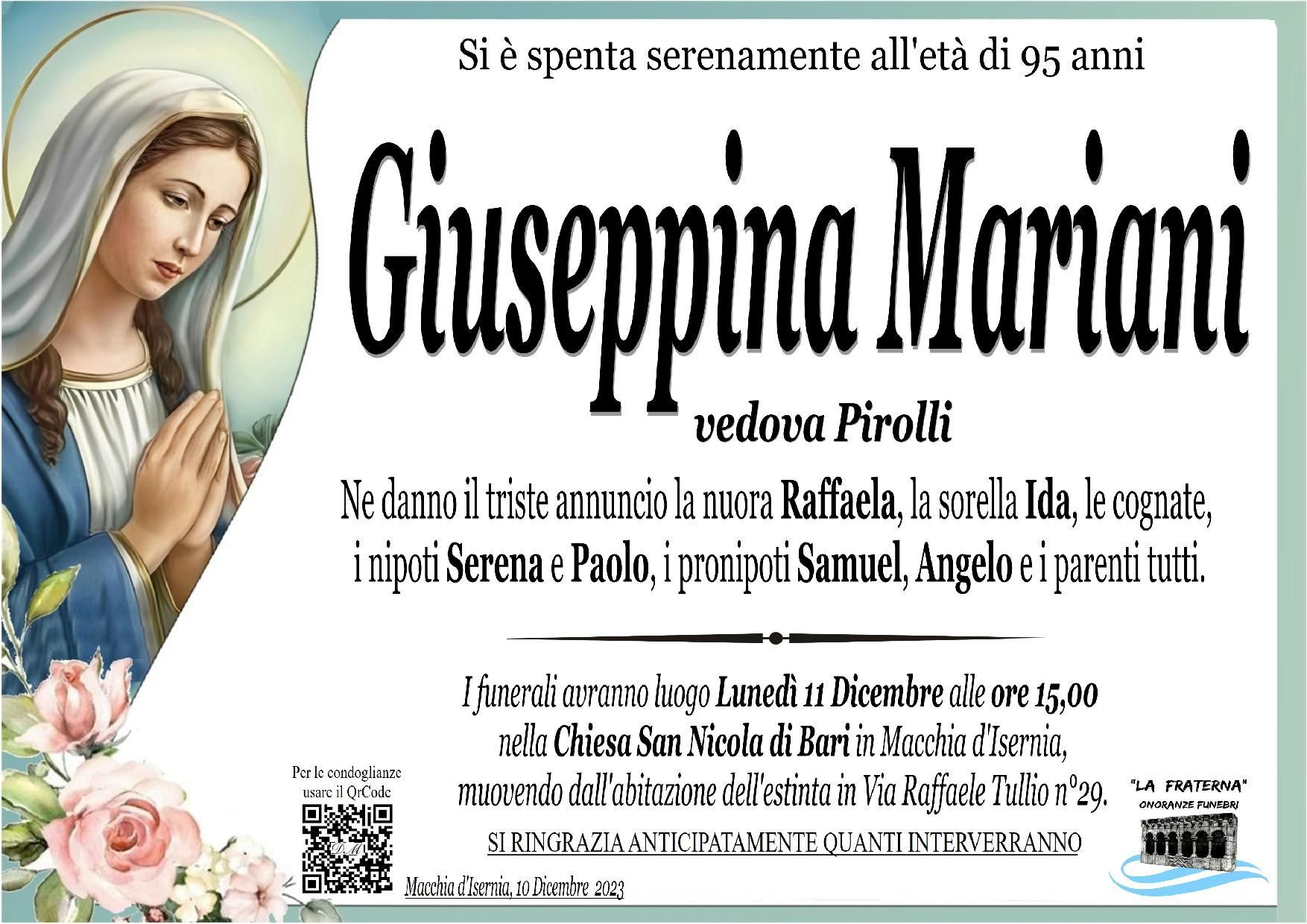 necrologio Giuseppina Mariani