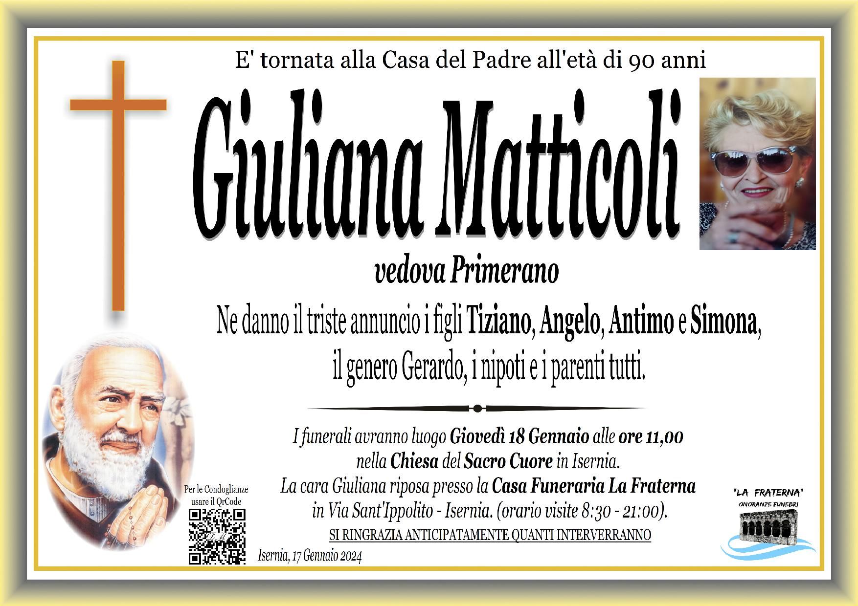 necrologio Giuliana Matticoli