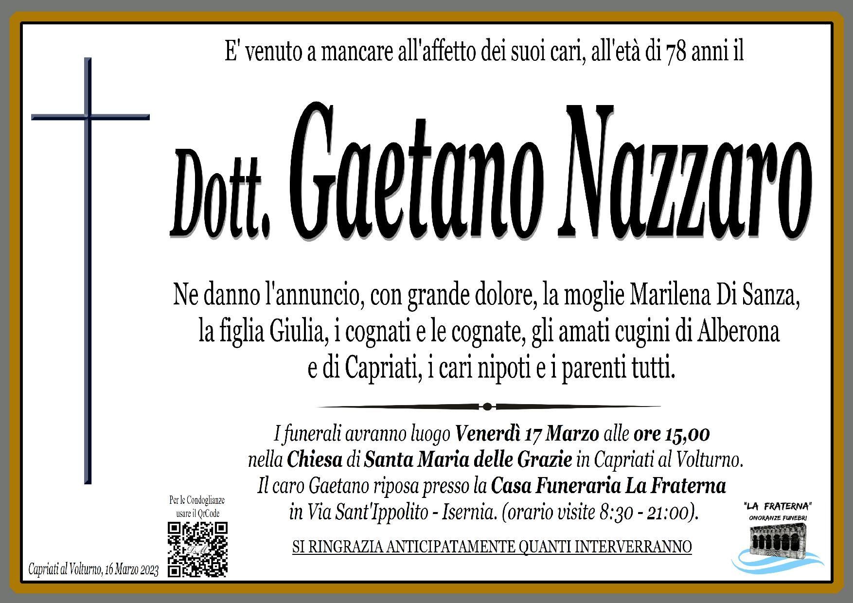 necrologio Gaetano Nazzaro